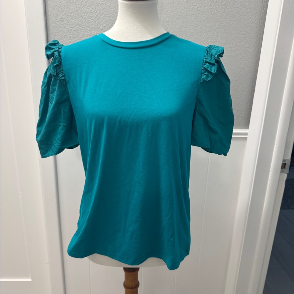 English Factory Teal Ruffle Sleeve Women's Top Size M